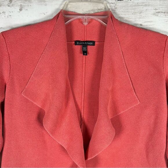 Eileen Fisher Cardigan Coral Silk Organic Cotton Interlock Knit Open Front S - Picture 5 of 9